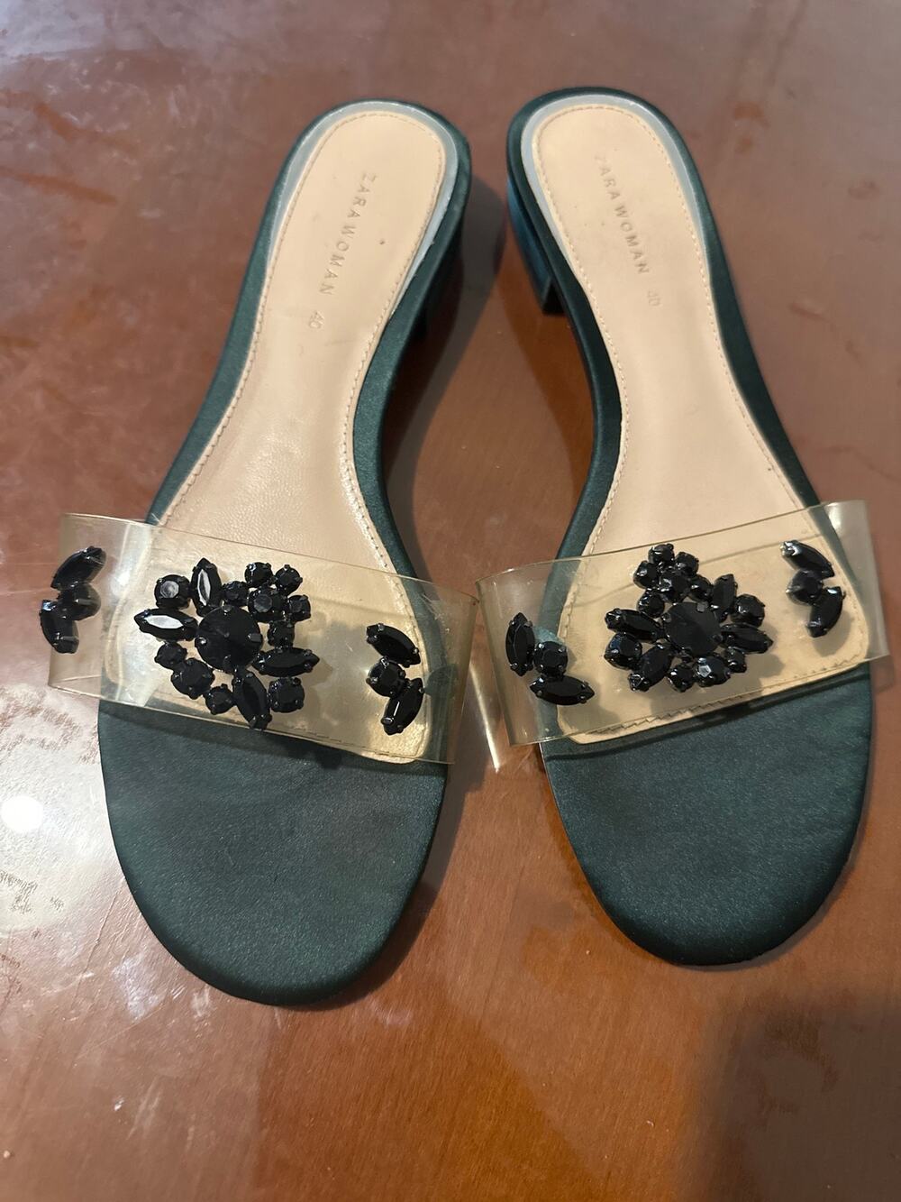 Zara Woman Clear Vinyl Jeweled Flat Slide Sandals EU 40